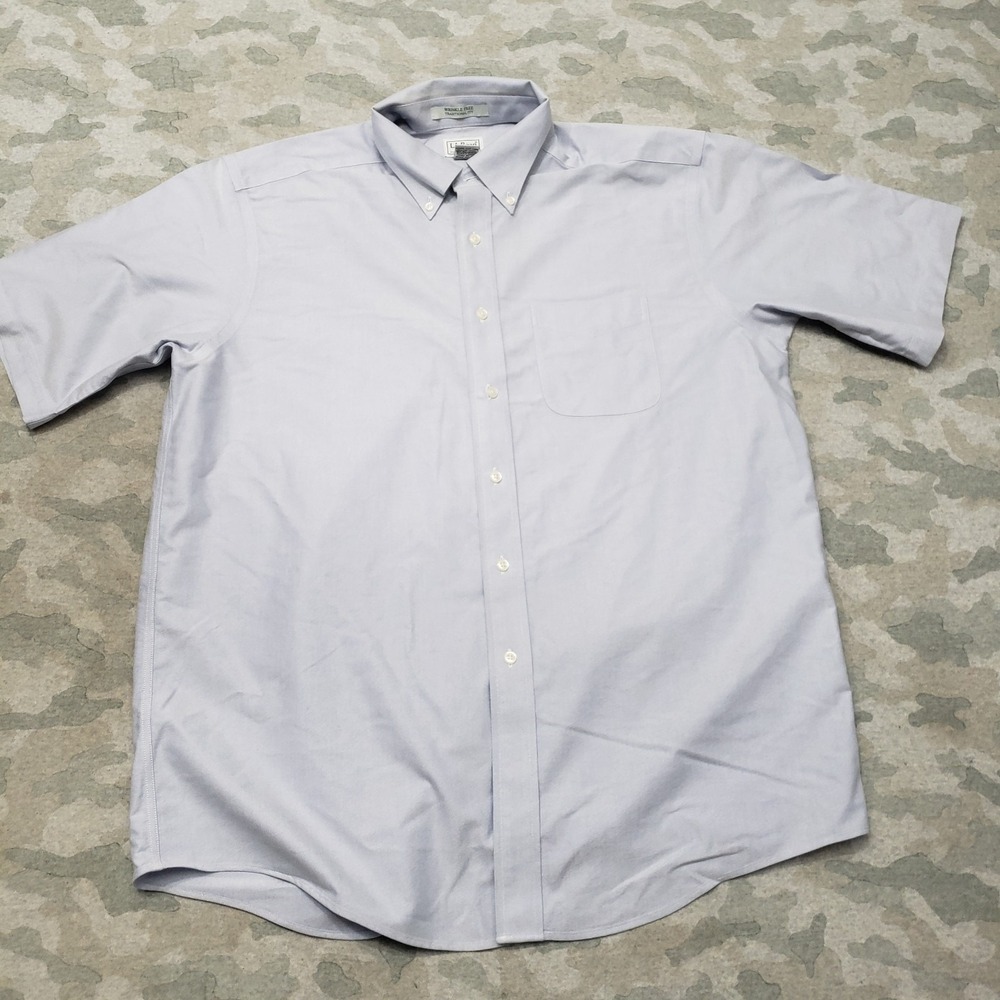 L.L. Bean Shirt Mens 16.5 Blue Wrinkle Free Traditional Short Sleeve Button Up